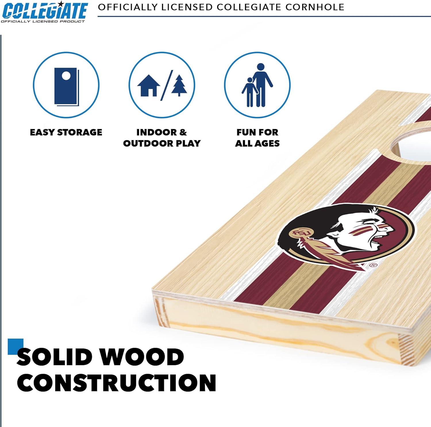 Wild Sports Florida State Seminoles 1' x 2' Travel Size Solid Wood Cornhole Set with Direct Print HD Team Graphics – Great Gift for Any Sports Fan! Bean Bag Toss Family Games for Outdoor Play