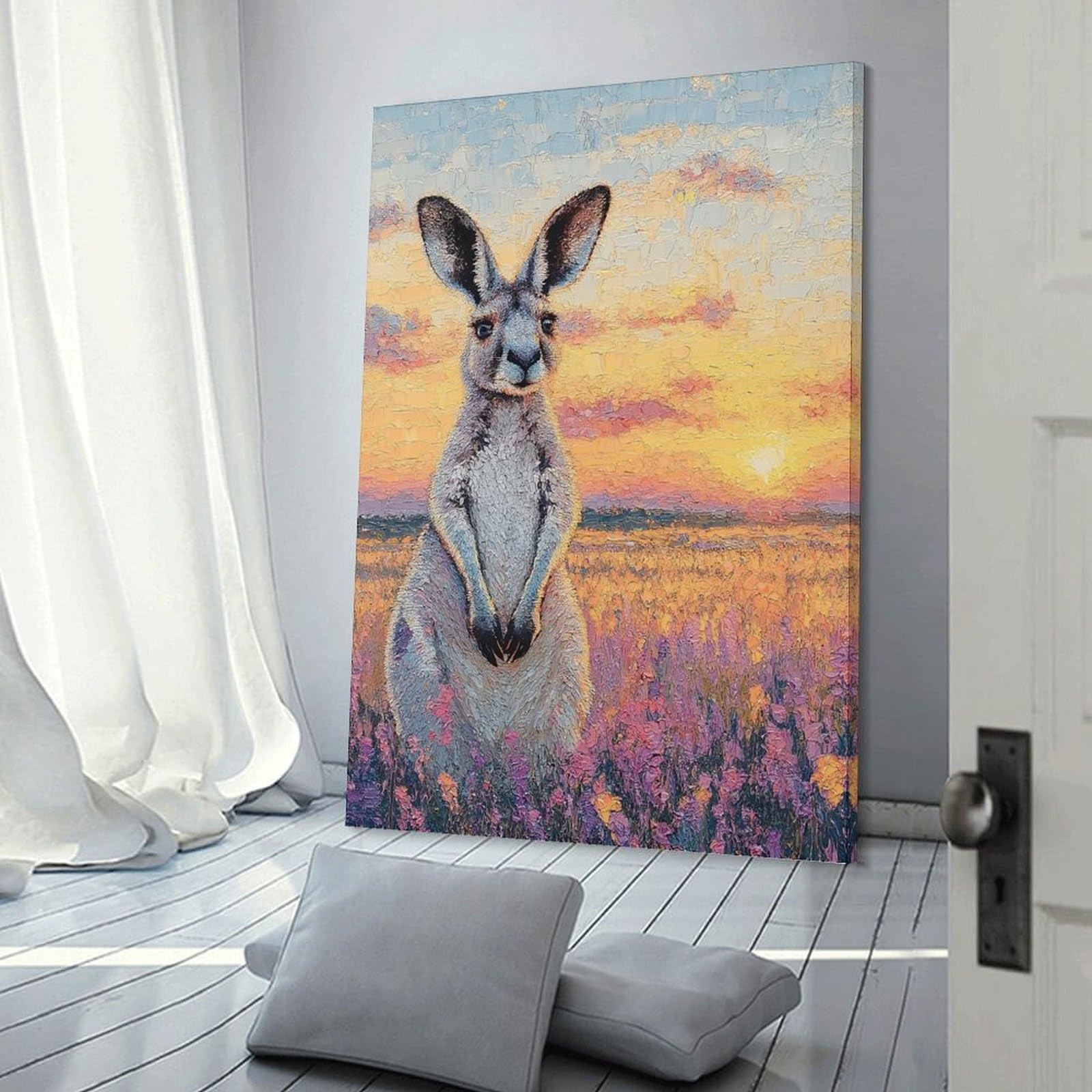 Junmoney Kangaroo in A Field at Sunset Room Decor Wall Art, 08x12inch(20x30cm), for Living Room, Lounge Or Sitting Room, A Home Accent with Warm Character