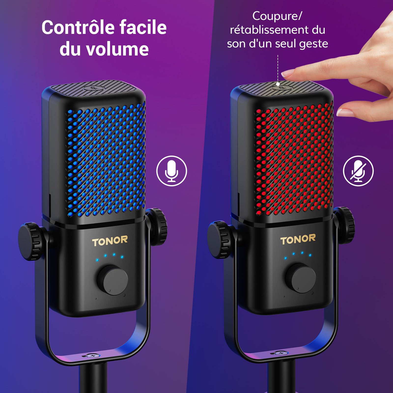 TONOR Micro Gaming Compatible avec Xbox, Microphone de Streaming à Condensateur RGB avec Autonomie de Batterie de 30 Heures, Coupure du Son en Un Clic, 200cm,TCX3