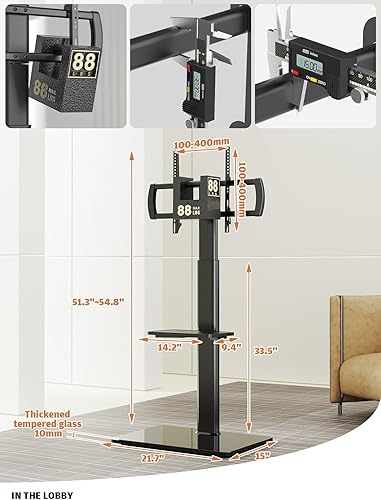 Miniatura 6 de Soporte universal para TV de suelo con soporte giratorio de 80 grados, altura ajustable y diseño de ahorro de espacio para la mayoría de LCD de 27 a