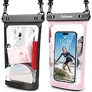 Large Floating Waterproof Phone Pouch, 2Pack Cell Phone Dry Bag for iPhone 17 16 15 14 13 Pro Max Galaxy S24 S23 S22 All Phones, Float Water Proof Bag for Beach Water Park (Black + Pink)
