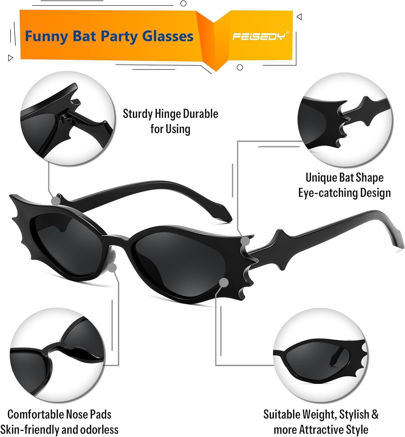 FEISEDY Women Men Kids Funny Sunglasses, Butterfly Shaped Bat Shades for Family Halloween and Party B4188 - Image 4