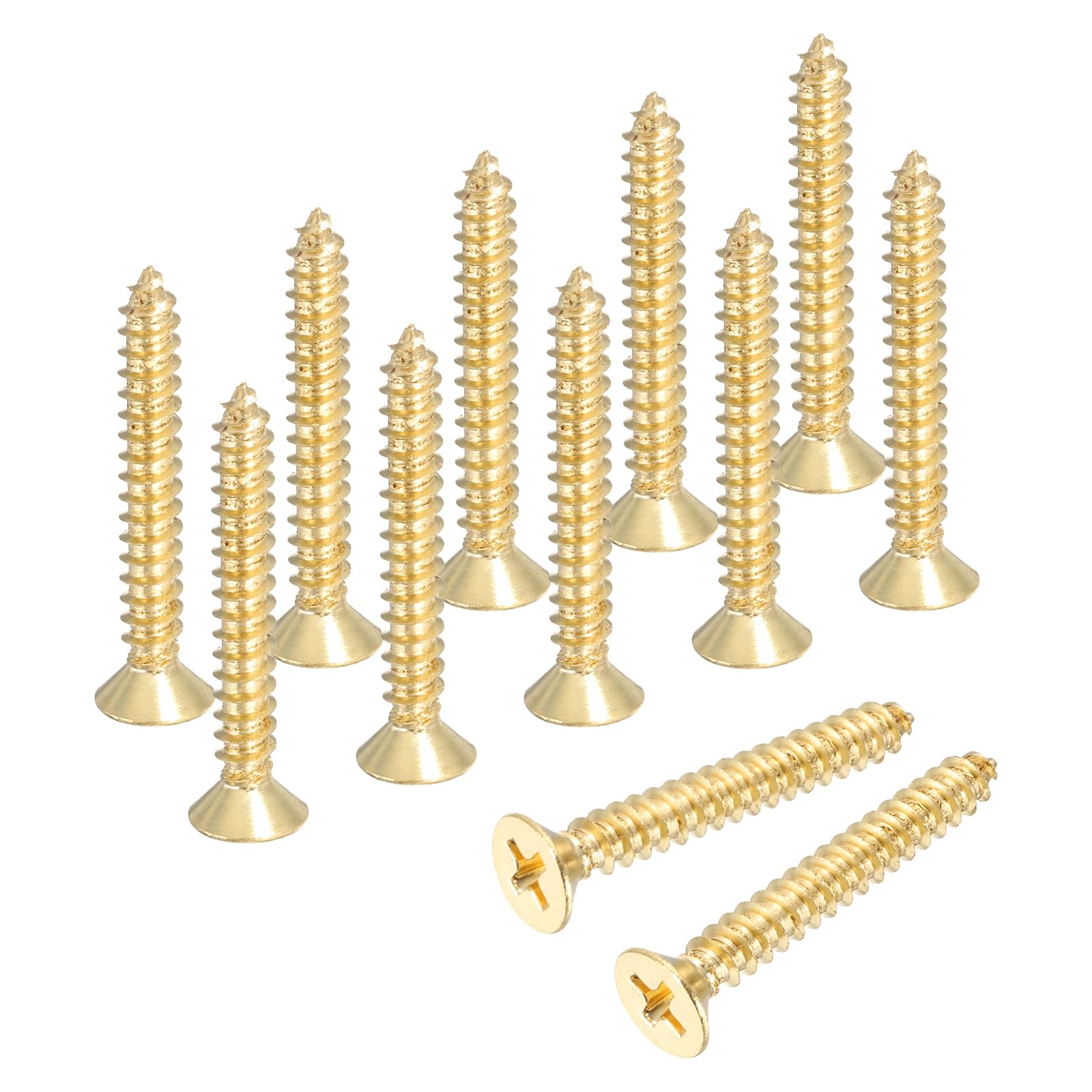 sourcing map Brass Phillips Wood Screws, M5 x 35mm Brass Phillips Flat Wood Screws Self-Tapping Furniture Connector for Door Hinges, Wood Crafts and DIY Projects,(Gold Tone, Pack of 12)