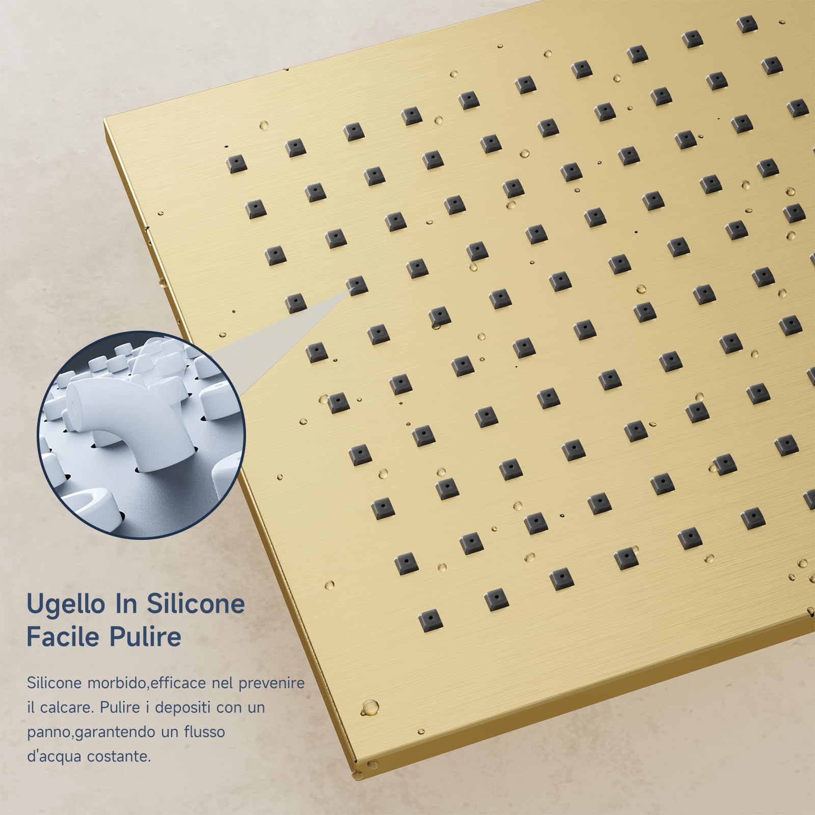 Soffione Doccia a pioggia,Oro quadrato soffione doccia a pioggia,8 pollici,Doccia in Acciaio Inossidabile con ugelli anticalcare,Testa Doccia Regolabile 360°,Può essere installato parete o soffitto