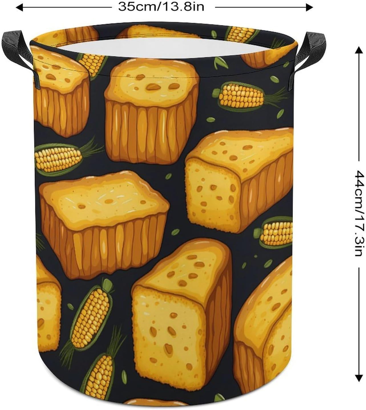 Corn Bread Novelty Collapsible Laundry Baskets Waterproof Clothes Hamper Storage Bins with Handles 13.8"x13.8"x17.3" 17.3"x17.3"x17.3"