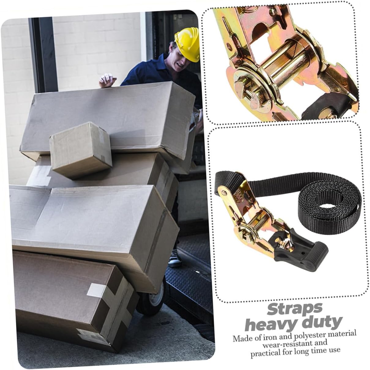 Heavy Duty Ratcheting Cargo Straps Tie Down Strap Set 2pcs 2.5cm X 2m with Ratchet Tensioner for Truck Trailer Securing