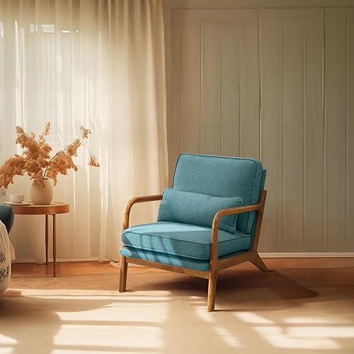 Miniatura 81 de Bonnlo Juego de 2 sillas decorativas de color beige fino, tapizadas de mediados de siglo, modernas sillas de lectura, sillas de lectura laterales,