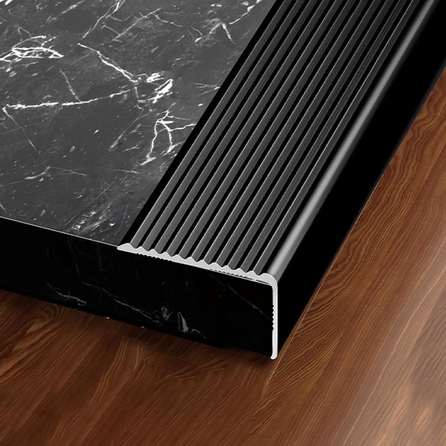 Perfil de Aluminio anodizado para escalones en Forma de L (3 Unidades), protección de Esquinas, con Ranuras Antideslizantes-Black||70x30MM
