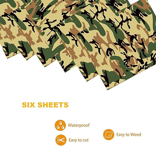 Miniatura 5 de U&H Paquete de 6 hojas de vinilo autoadhesivas de camuflaje con reverso permanente, varios vinilos que funcionan con cortadores de manualidades de
