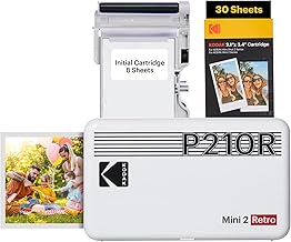 Kodak Mini 2 Retro Mobiler Fotodrucker für Smartphone, Mini Drucker mit Bluetooth, 5,3×8,6 Zentimeter, 38 Blat Bundle, Weiß