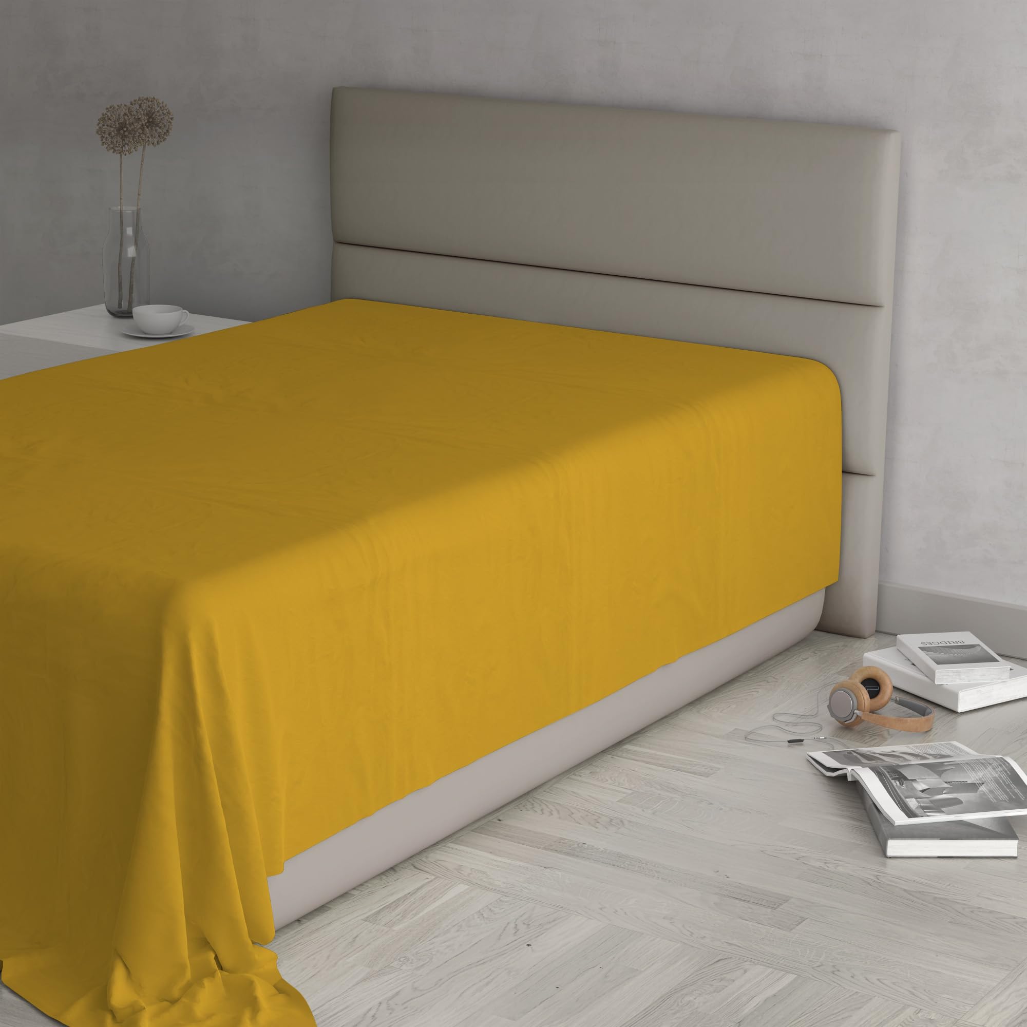 Italian Bed Linen Mustard Max Color Top Sheet, 100% Cotton, Plain, Single 150 X 300 Cm