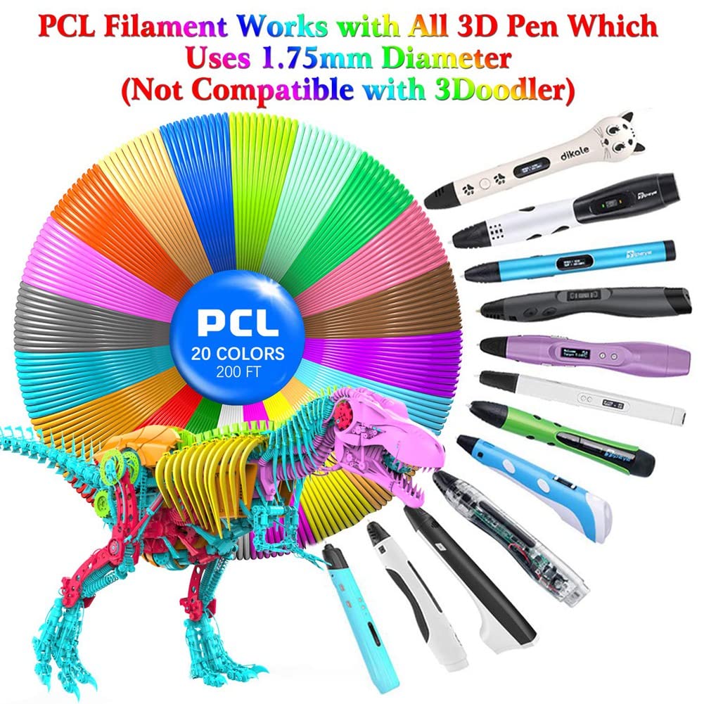 Recambios de PCL de BolíGrafo de ImpresióN 3D de 1,75 Mm, Paquete de 20 Colores Aleatorios, Baja Temperatura de FusióN de 70 ℃, Regalos para NiñOs (200 Pies)