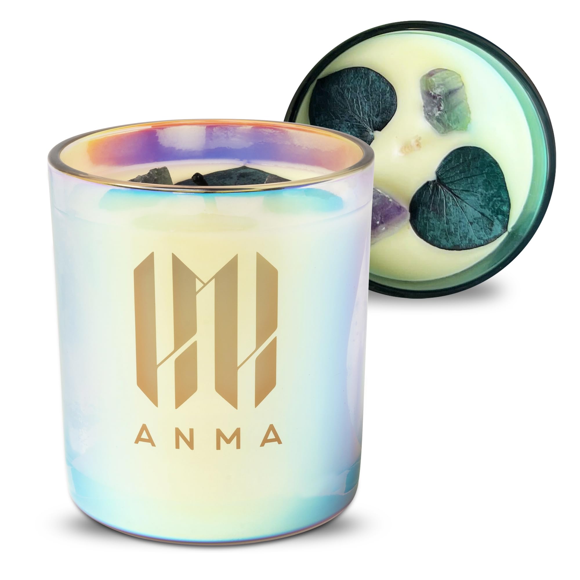 ANMALuxury Candles - Ocean Breeze Fragrance - Handcrafted Soy Wax Scented Candle with Precious Stones & Botanicals - 50-Hour Clean Burn - Vegan Aromatherapy for Serenity & Freshness