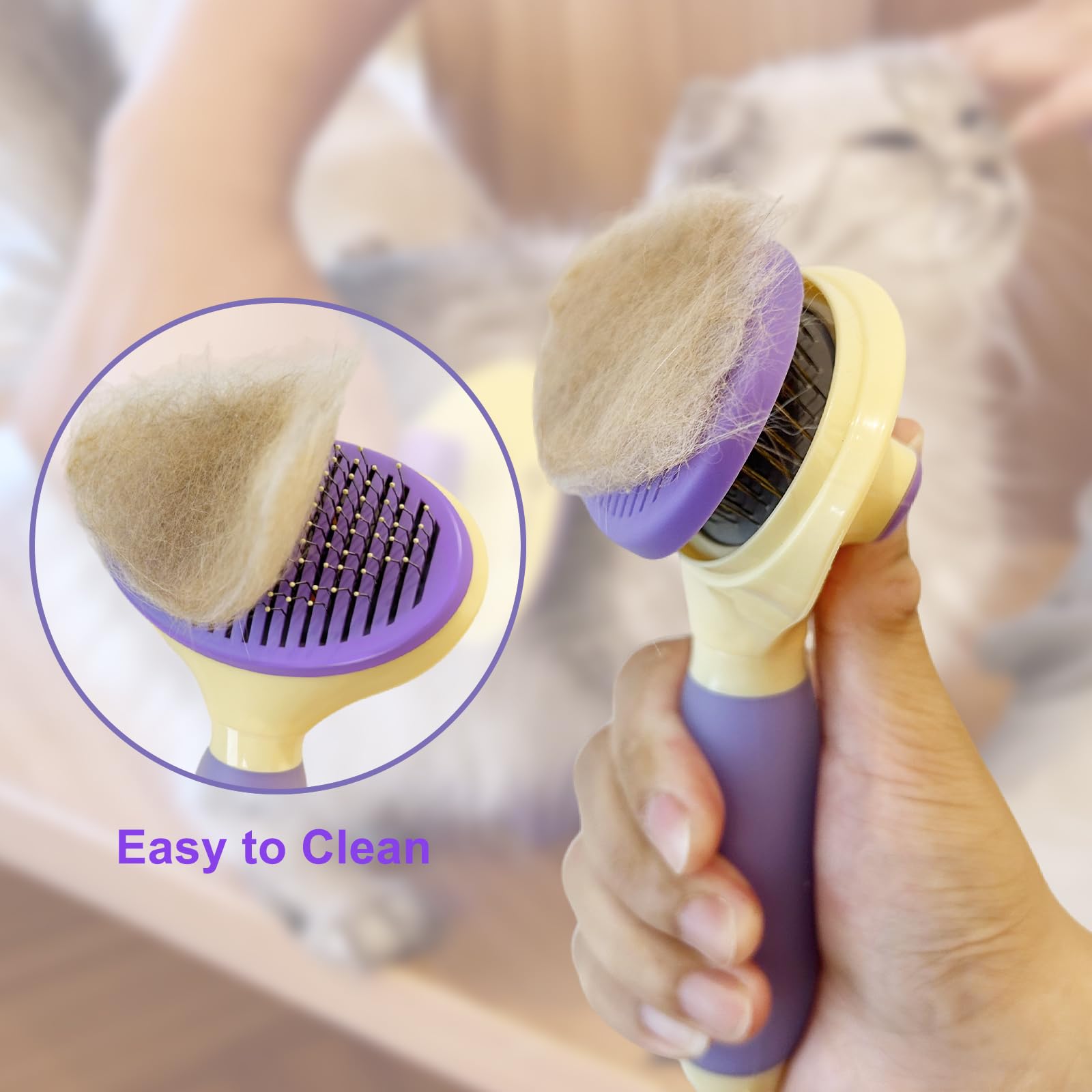 Brosse à poils de chat, brosse à poils courts et longs en silicone doux pour chats à poils courts et longs, pour le toilettage et la perte de poils (violet)