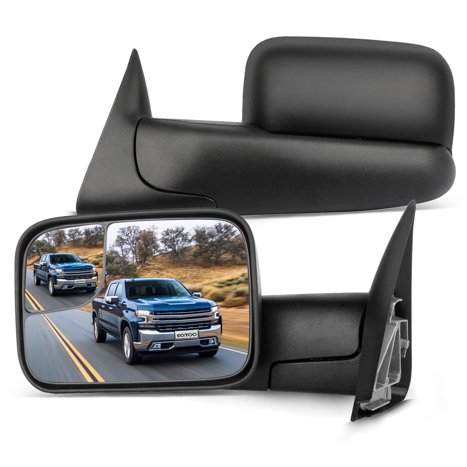 SCITOO Towing Mirrors Compatible With 1994-2001 For Dodge For Ram 1500 2002 For Dodge For Ram 2500 For Dodge For Ram 3500 A Pair With Manual Adjusted No Heated No Turn Signal Light Black Housing