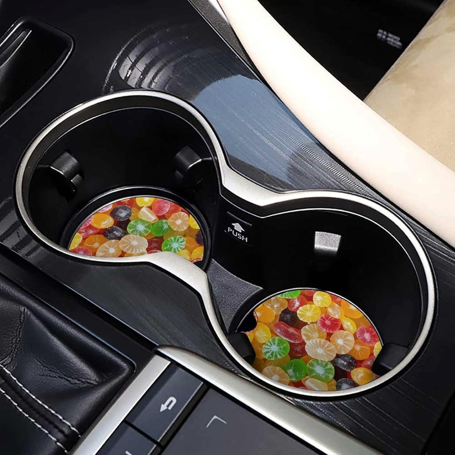 Gummy Fruit Candy Cute Car Coasters 2.56 Inch Absorbent Cup Holder for Drinks Auto Interior Accessories