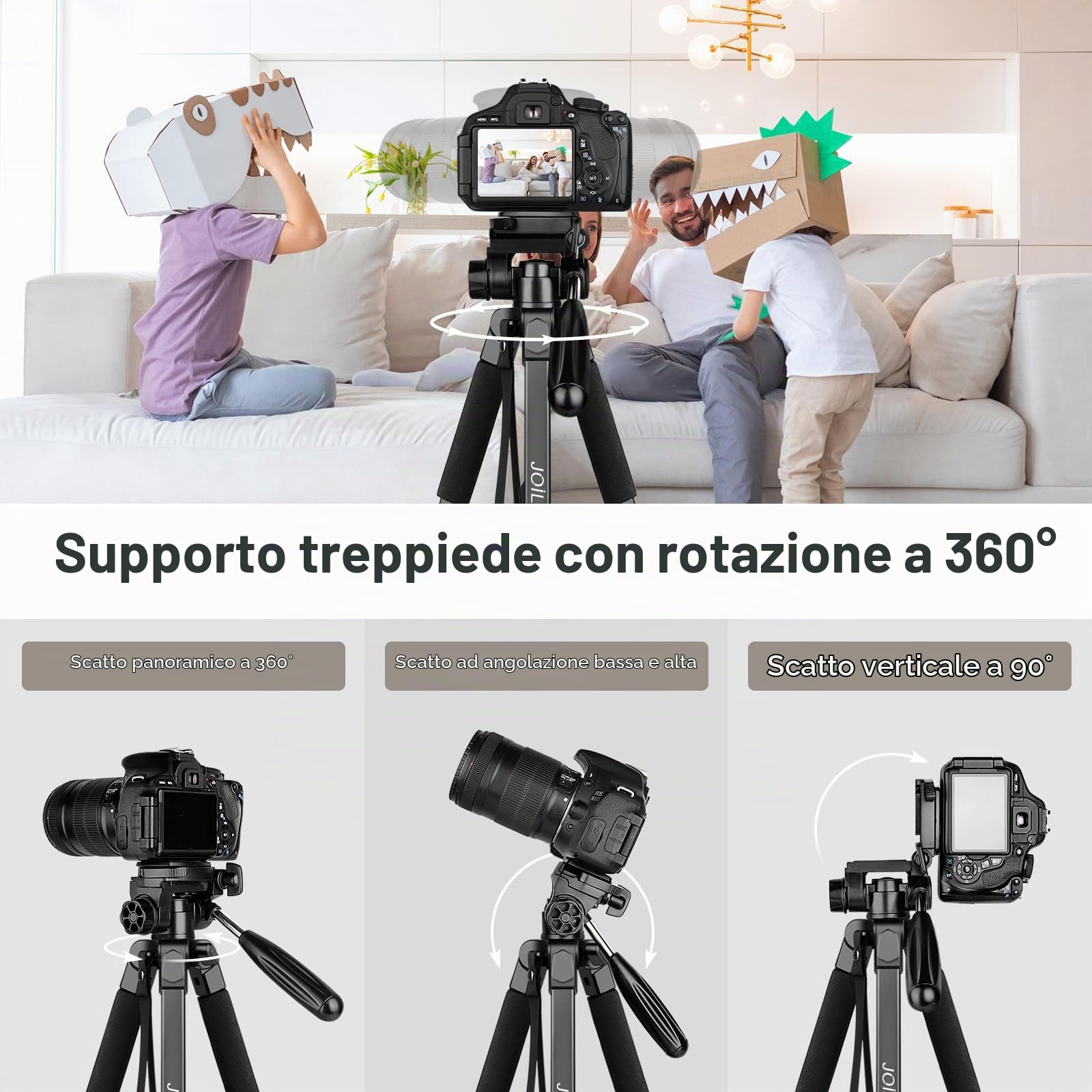 JOILCAN Treppiede Fotocamera, 173cm Leggero Treppiede per Cellulare/iPhone/iPad con Supporto Telefonico & Tablet, Treppiedi Smartphone in Alluminio con Borsa da Viaggio, Carico Massimo 3.6 KG