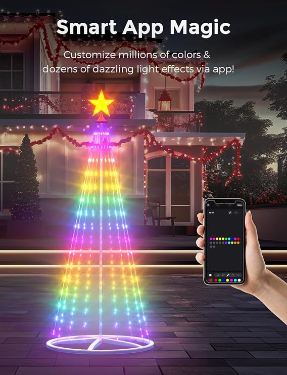 9ft Smart Lighted Christmas Cone Tree Outdoor, 16 Mil Color Changing, APP & Remote Control, Music Sync, Timer, Group Control, RGB Led Christmas Decorations for Indoor Outdoor