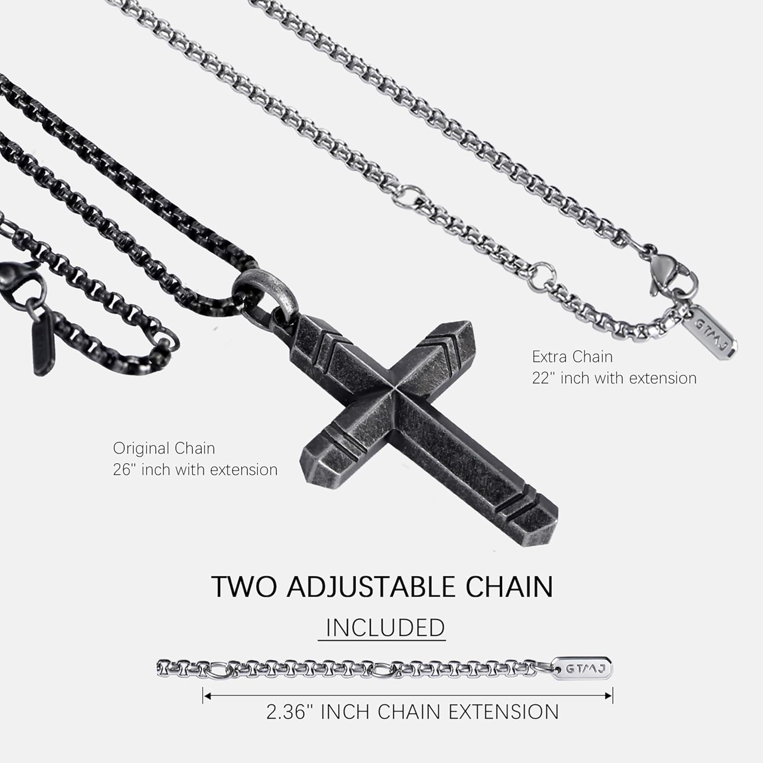 Cross Necklace for Men -Stainless Steel & Wood Adjustable Box Chain 24-26in, Spiritual Jewelry Gift for Him, Everyday Wear - Image 5