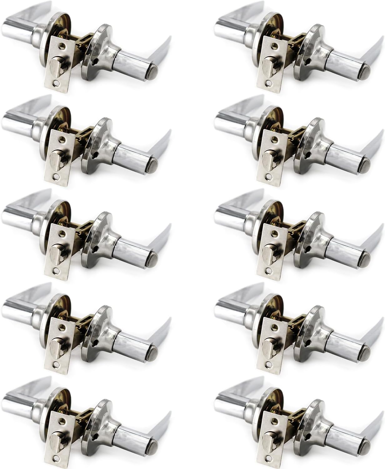 Privacy Door Handle Lever for Right and Left Handed Doors with Lockset and Matching Screws for Bedroom and Bathroom (10, Chrome)