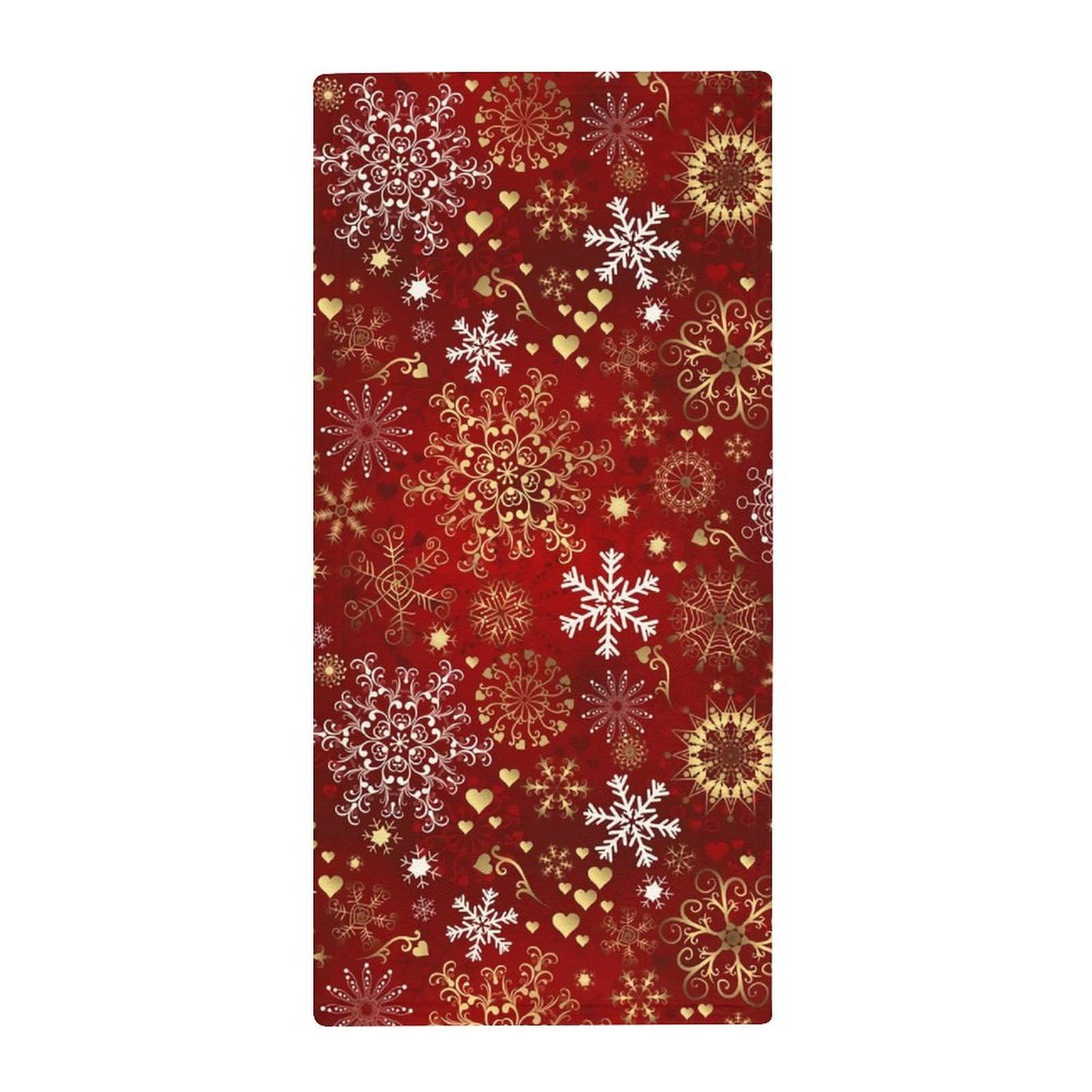 Winter Snowflake Red Sparkle Christmas Pattern Coral Fleece Towel Fast Dry Super Absorbent Washcloths for Beach Bath Pool
