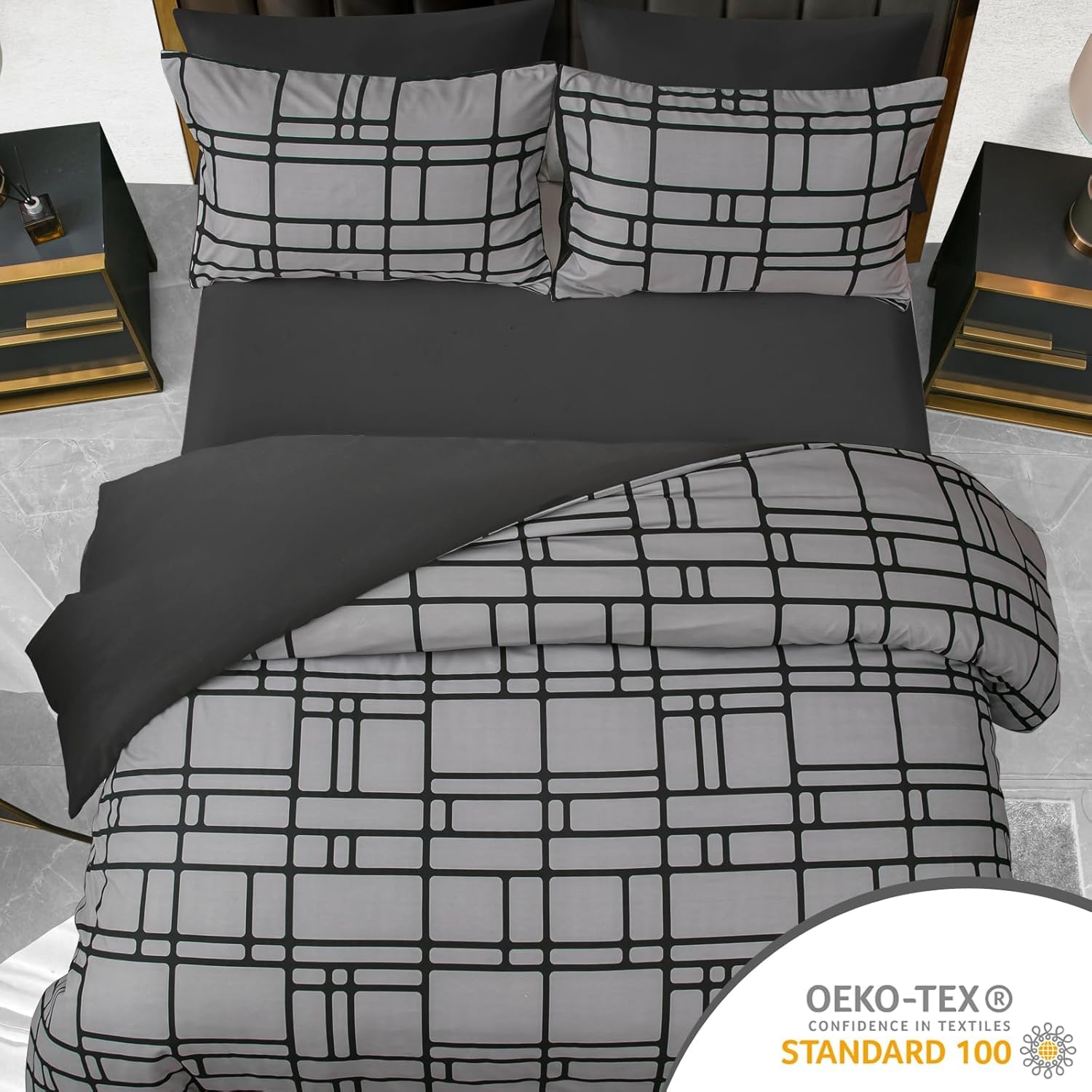 Pamposh 3 Pcs Single Duvet Cover Set with Matching Black Single Fitted Sheet 40 cm Extra Deep Pocket - UltraSoft Breathable Premium Microfibre Reversible Quilt Cover Bedding Set For All Seasons — view 13
