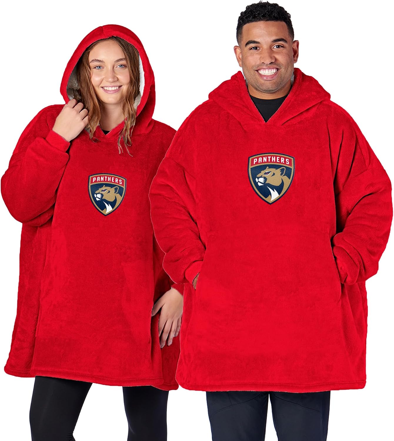 Northwest NHL Florida Panthers Hoodler Oversized Sherpa Pullover, Embroidered Logo,Plush Wearable Blanket Sweatshirt, Soft Fleece with Front Pocket, One Size Fits Most