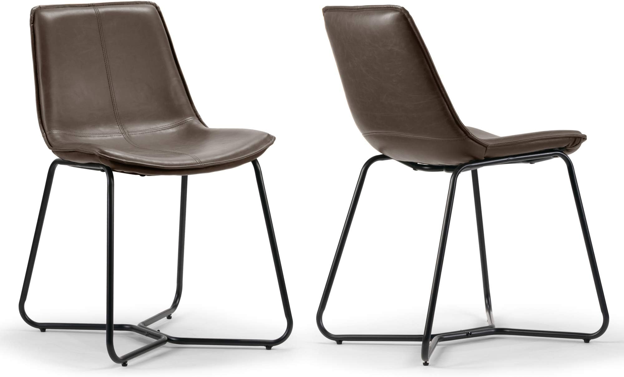 Set of 2 Amery Iron Frame Vintage Brown Faux Leather Dining Chair