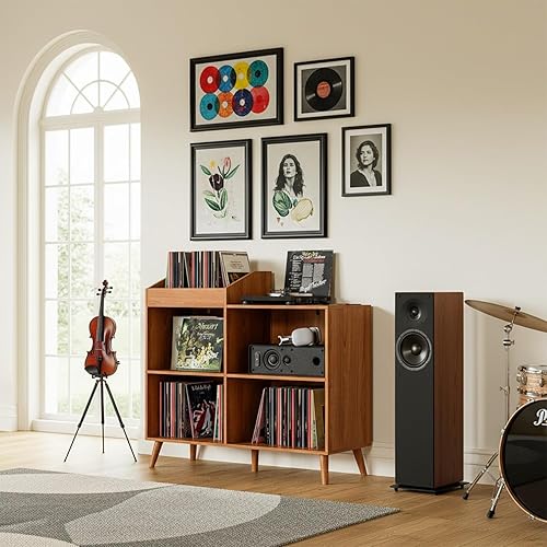 Miniatura 6 de Soporte grande para tocadiscos con toma de corriente, mesa de almacenamiento de discos de vinilo con capacidad para hasta 400 álbumes, soporte