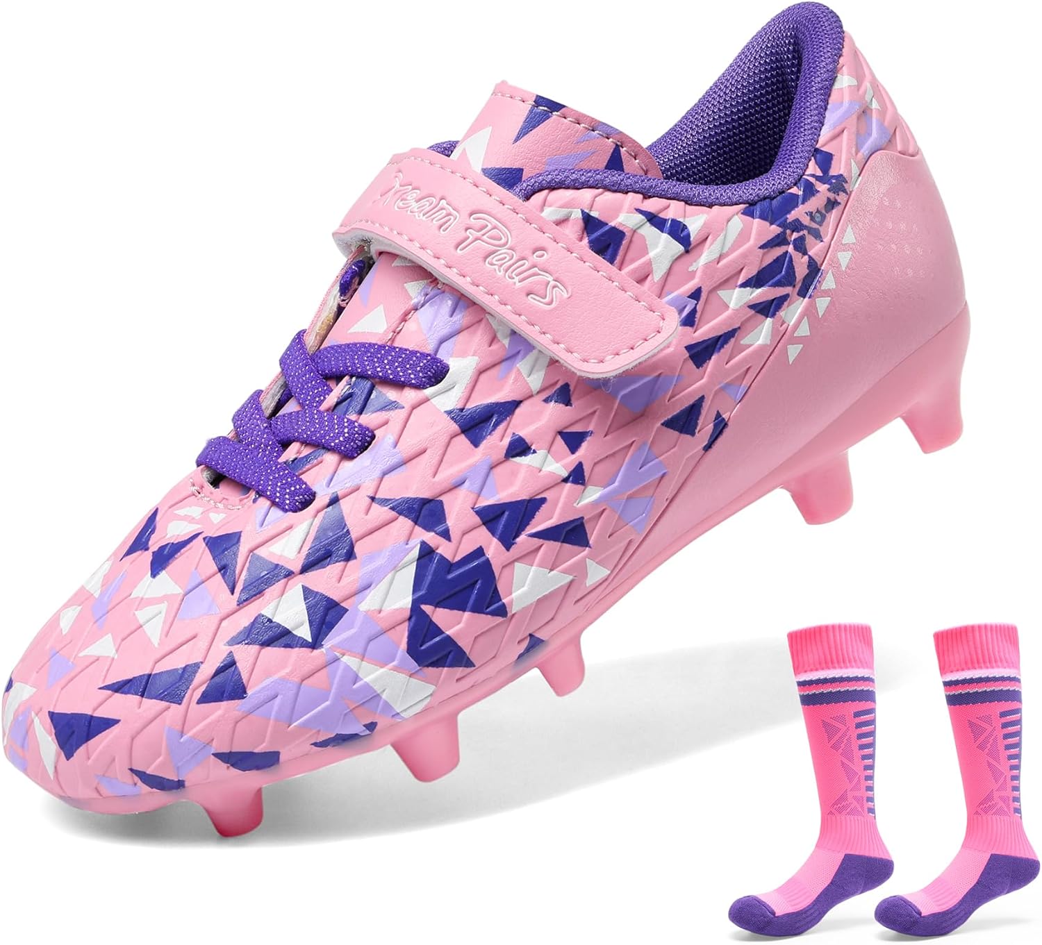 DREAM PAIRS Boys Girls Soccer Cleats Kids Firm Ground Football Shoes for Little/Big Kid with Soccer Socks