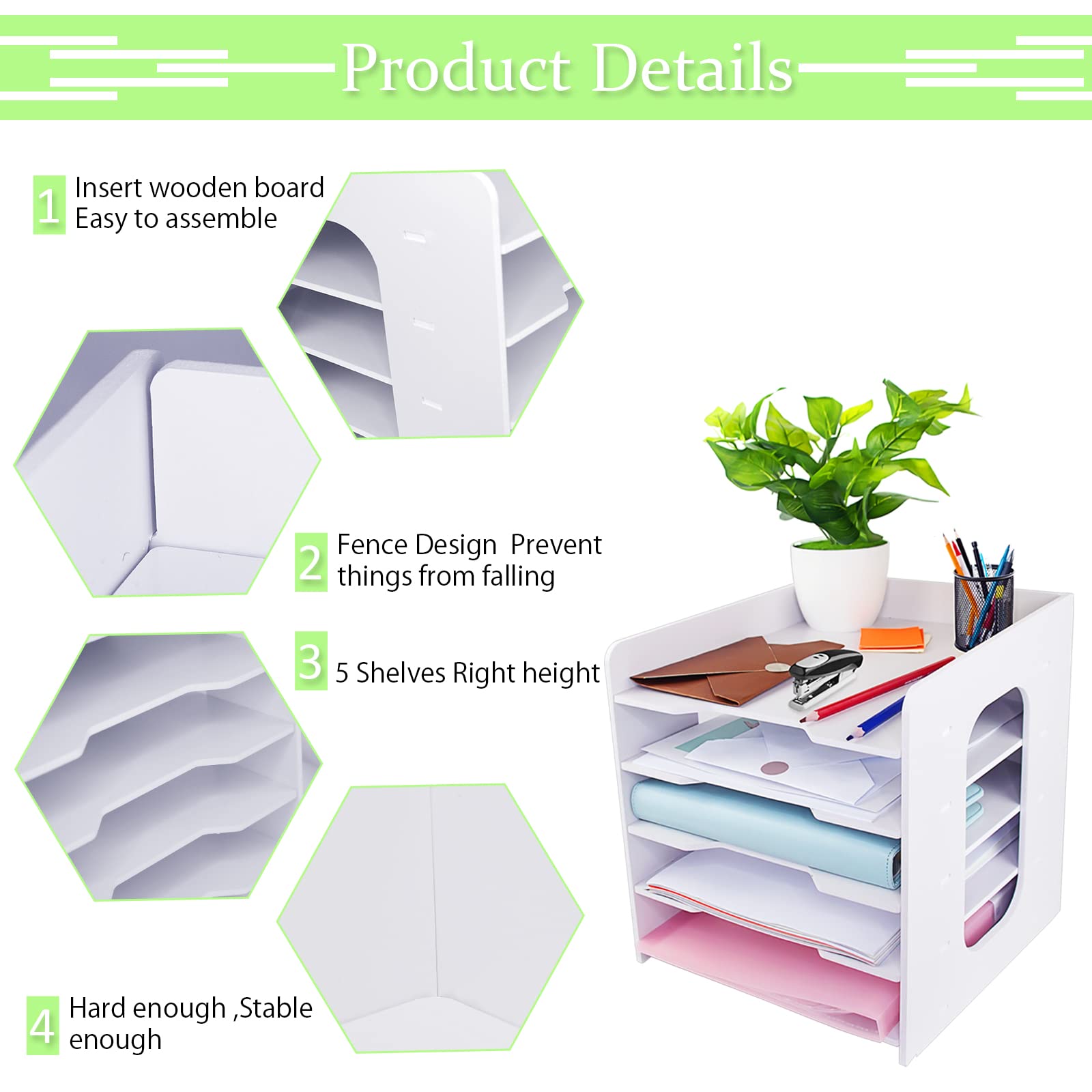 EasyPAG Wood Desktop 6 Tier 12 Compartments A4 Filing Tray Office Desk Tidy Mail Sorter File Holder Paper Organiser Magazine Storage Rackbrown~p124564586