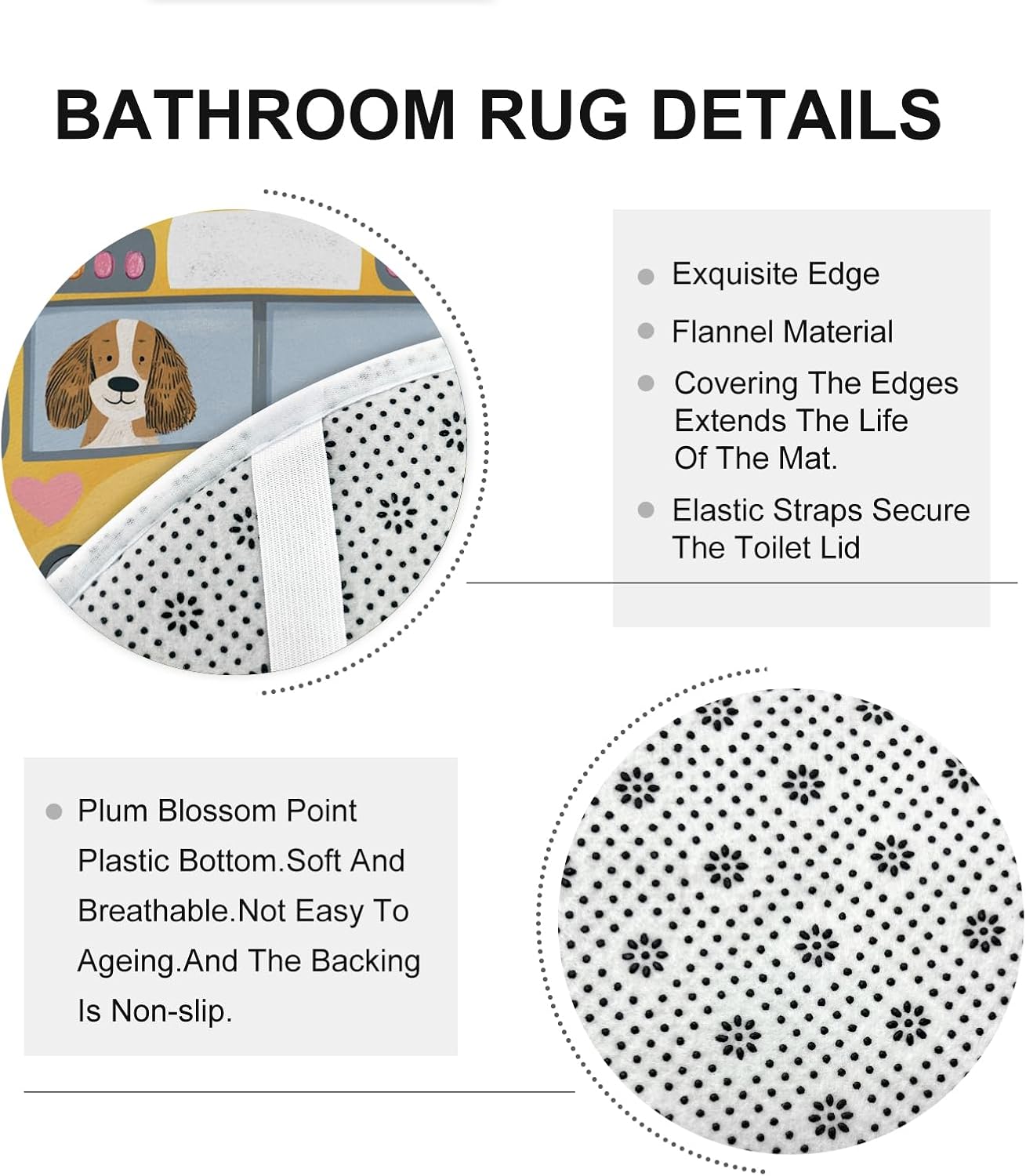 4PCS Cartoon Irish Setter Dog Bathroom Accessory Sets with Non-Slip Rug, U Shape and Toilet Lid Cover Mat, Kid School Bus Bathroom Fabric Decor-72''x72''