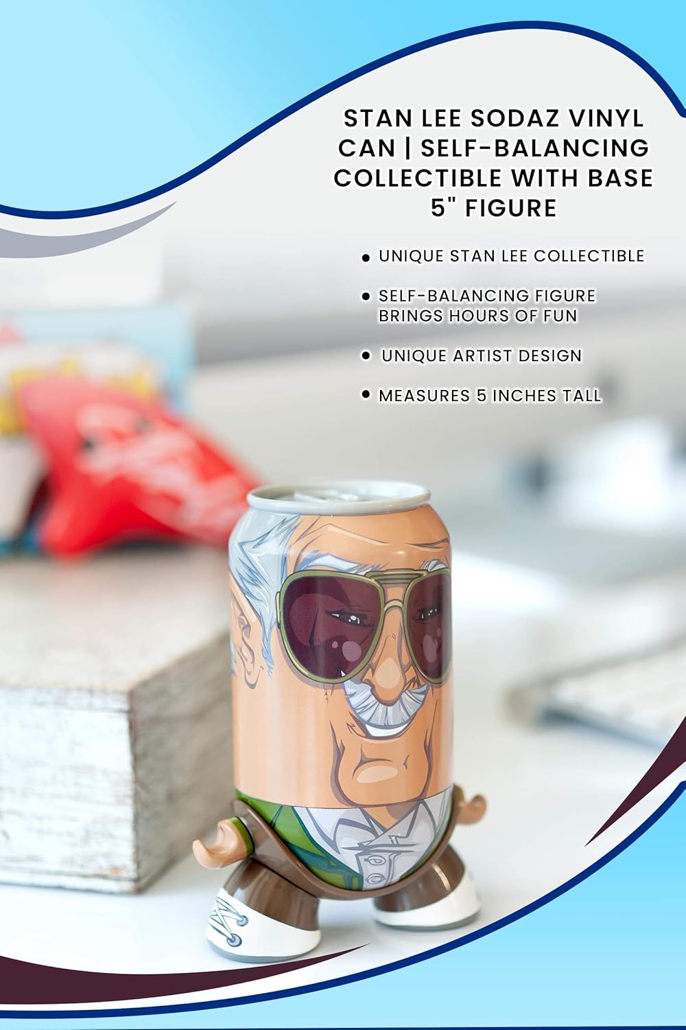 Toynk Stan Lee SodaZ Vinyl Can | Marvel Legends Self-Balancing Desk Action Figures with Base | Cute Desk Decor & Stress-Relief Executive Desk Toys | Marvel Action Figures 5"