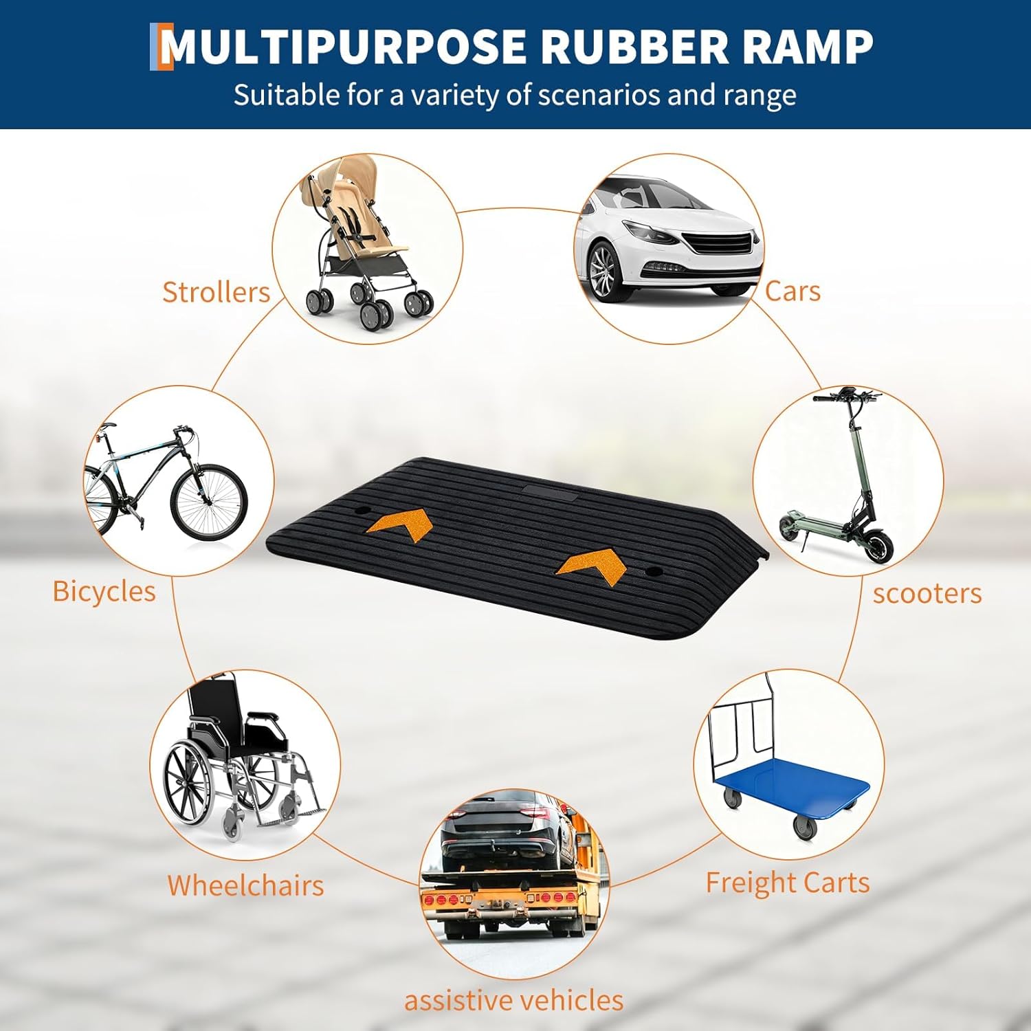 3" High Rubber Threshold Ramp, Heavy Duty 33,000LBS Capacity Wheelchair & Scooter Ramp with Non-Slip Surface, Portable Entry Ramp for Homes & Doorways