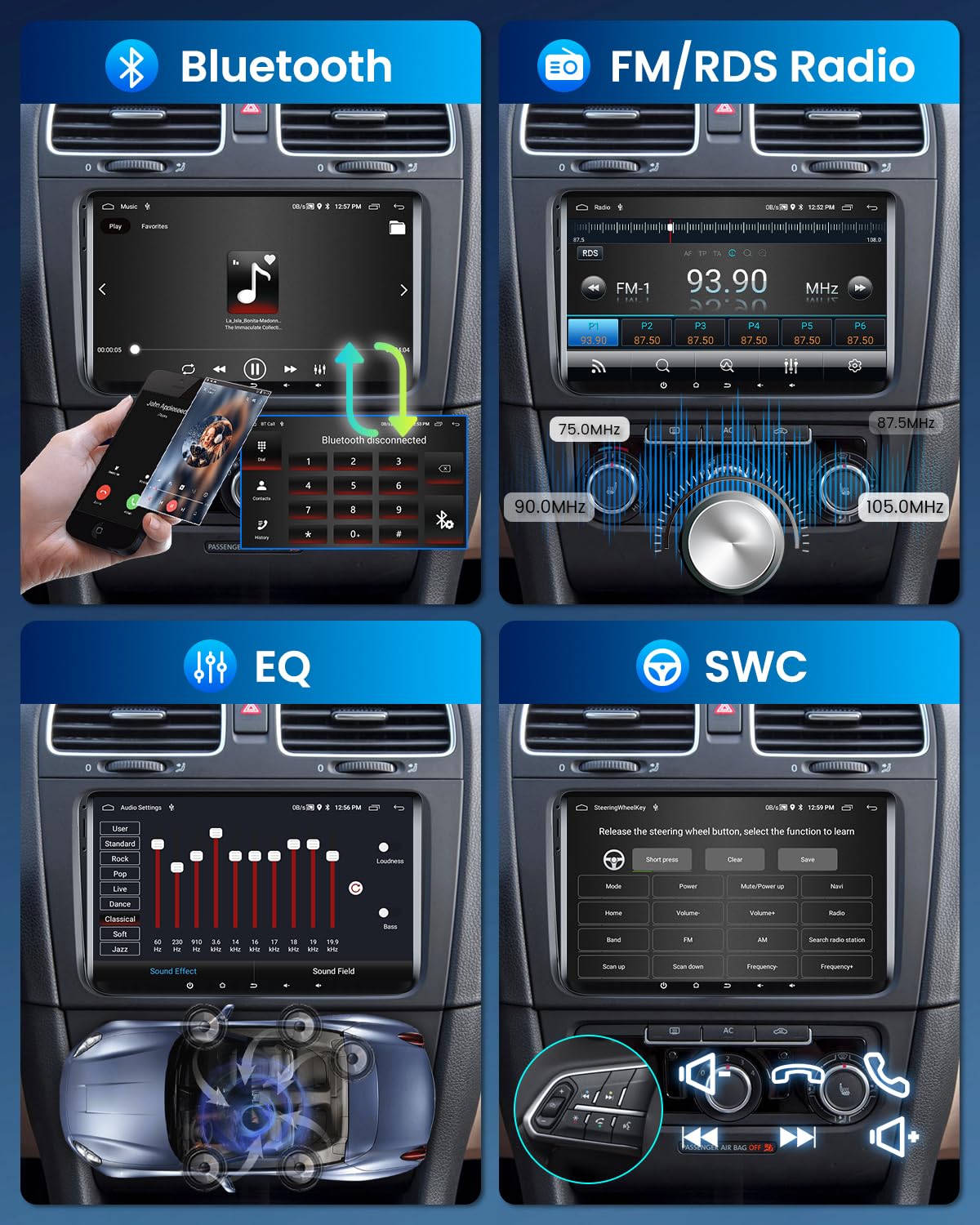 4G+64G Wireless Carplay Android Autoradio für VW Golf 5 6 Passat Polo Tiguan Touran Caddy Skoda SEAT 9 Zoll Autoradio mit Android Auto GPS Navi WiFi Mirror Link Bluetooth FM/RDS/DAB/SWC Rückfahrkamera