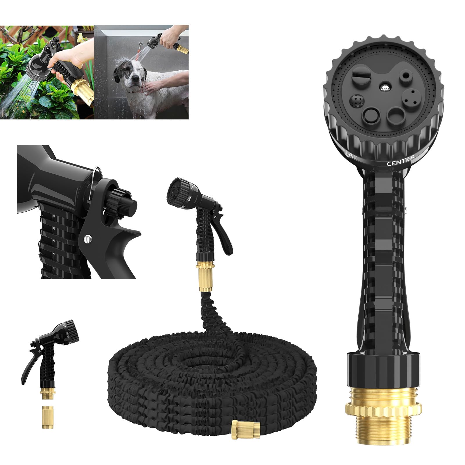 3 Times Expanding Garden Hose with 7 Function Spray Nozzles,Water Pipe Hose Anti Kink with High-Grade Fabric,200FT Magic Water Hose for Irrigating/Car Washing/Floor Cleaning,Black