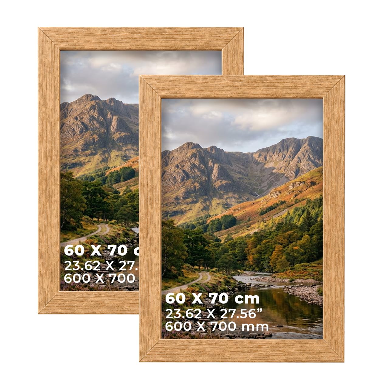 DECORO Oak 60X70 CM Pack of 2 Picture Frame with Plexiglass Front & Engineered Wood Construction, Wall Hanging Display for Photos, Posters, Prints & Artwork, Portrait or Landscape — image 1