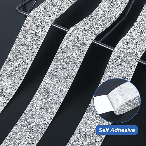 Miniatura 2 de Tenn Well Self Adhesive Rhinestone Tape, 3 Yards x 30mm Silver Resin Crystal Rhinestone Ribbon Decorative Bling Tape for Bathroom Mirror, Furniture,