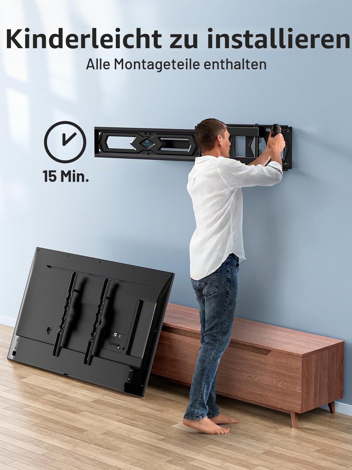 PERLESMITH TV Wandhalterung, für 26-60 Zoll Fernseher bis zu 40 kg, Schwenkbare Neigbare TV Halterung 43 55 Zoll, Wandhalterung Fernseher Max. VESA 400x400 mm, PSMFK10