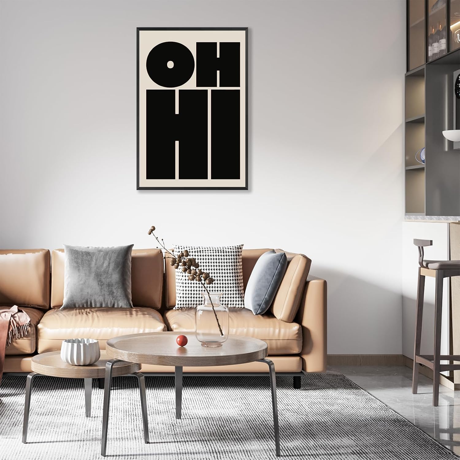 Black OH HI Wall Art Print, Modern Typography Poster, Trendy OHHI Aesthetic Canvas, Minimalist Bold Type Picture Prints for Gallery Bedroom Decor 12x16 in Aluminum Framed