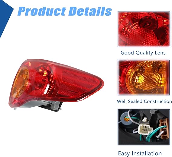 Silscvtt Passenger Side Outer Rear Brake Tail Light Assembly Replacement for Toyota Corolla 2009 2010 Red Lens Right Tail Lamp 8155002460 TO2801175
