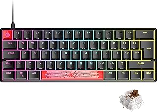 UK Layout 60% Mechanical Gaming Keyboard Mini Compact Type C Wired 61 Keys LED USB Waterproof Keyboard 14 Chroma RGB Backlight Anti-ghosting Keys+Extra Keycaps for Computer/PC/Laptop/MAC QWERTY, Black
