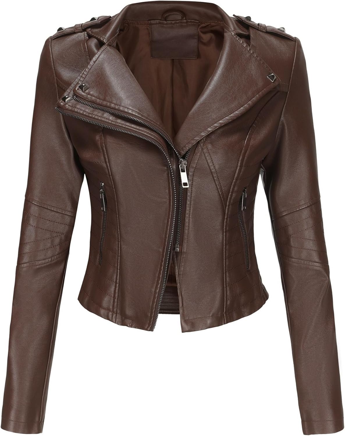 Women's Faux Leather Fashion Cropped Coat Slim Fit Casual Coat Jacket Blazer Collar Zipper Biker Outerwear
