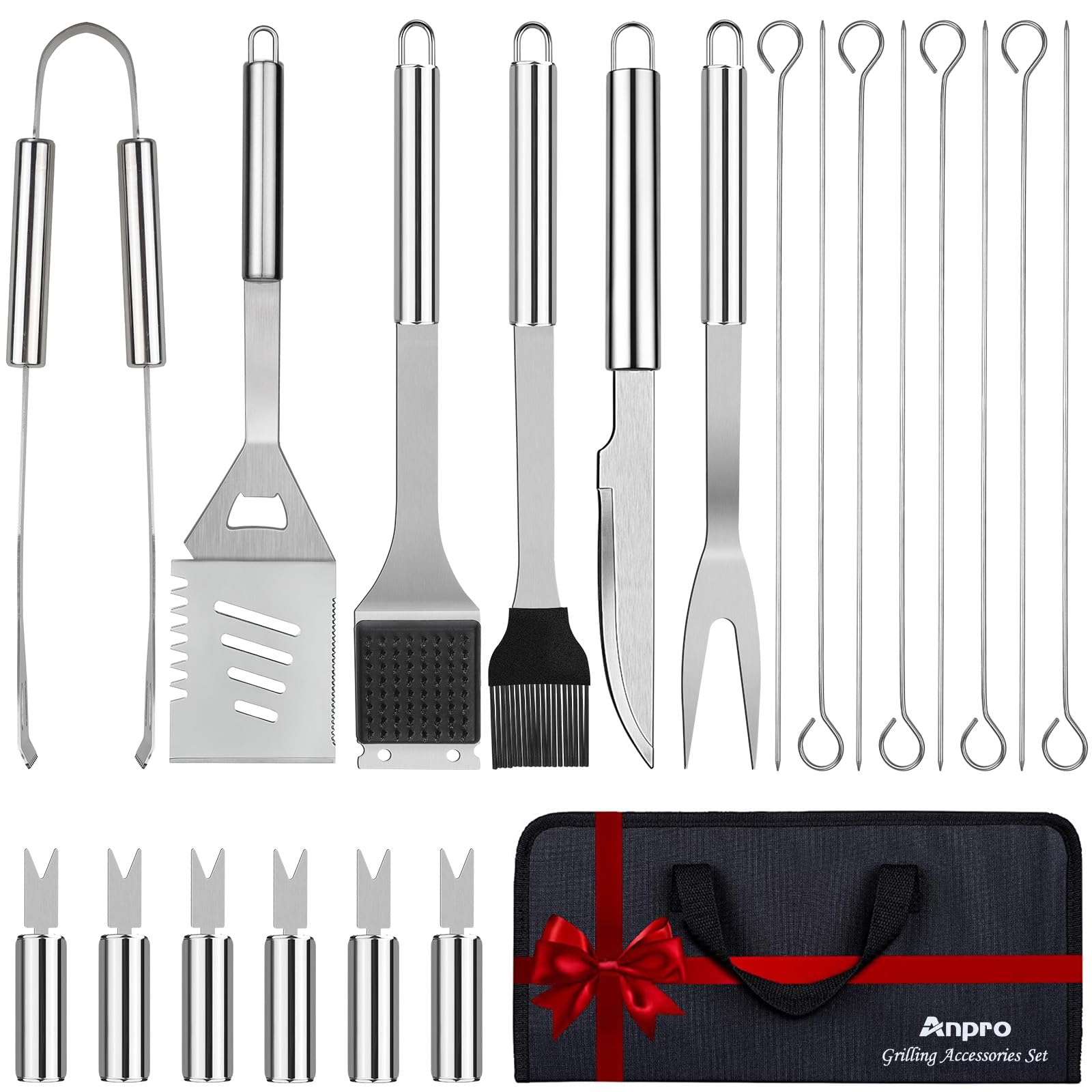 Anpro 21 PCS Grilling Accessories Grill Kit- Grill Set, Grilling Utensil Set, BBQ Accessories, BBQ Kit, BBQ Grill Tools, Grilling Gifts for Father's Day, Smoker, Camping, Kitchen