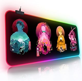 RGB Large Mouse Pad for Demon Slayer - Non Slip Rubber Base Gaming Mouse Pad for Wireless Mouse - Anime Mouse Pad for Desk 31.5 X 11.8in - Home Office Long Mouse Mat (Tanjirou-Zenitsu-Inosuke-Nezuko)