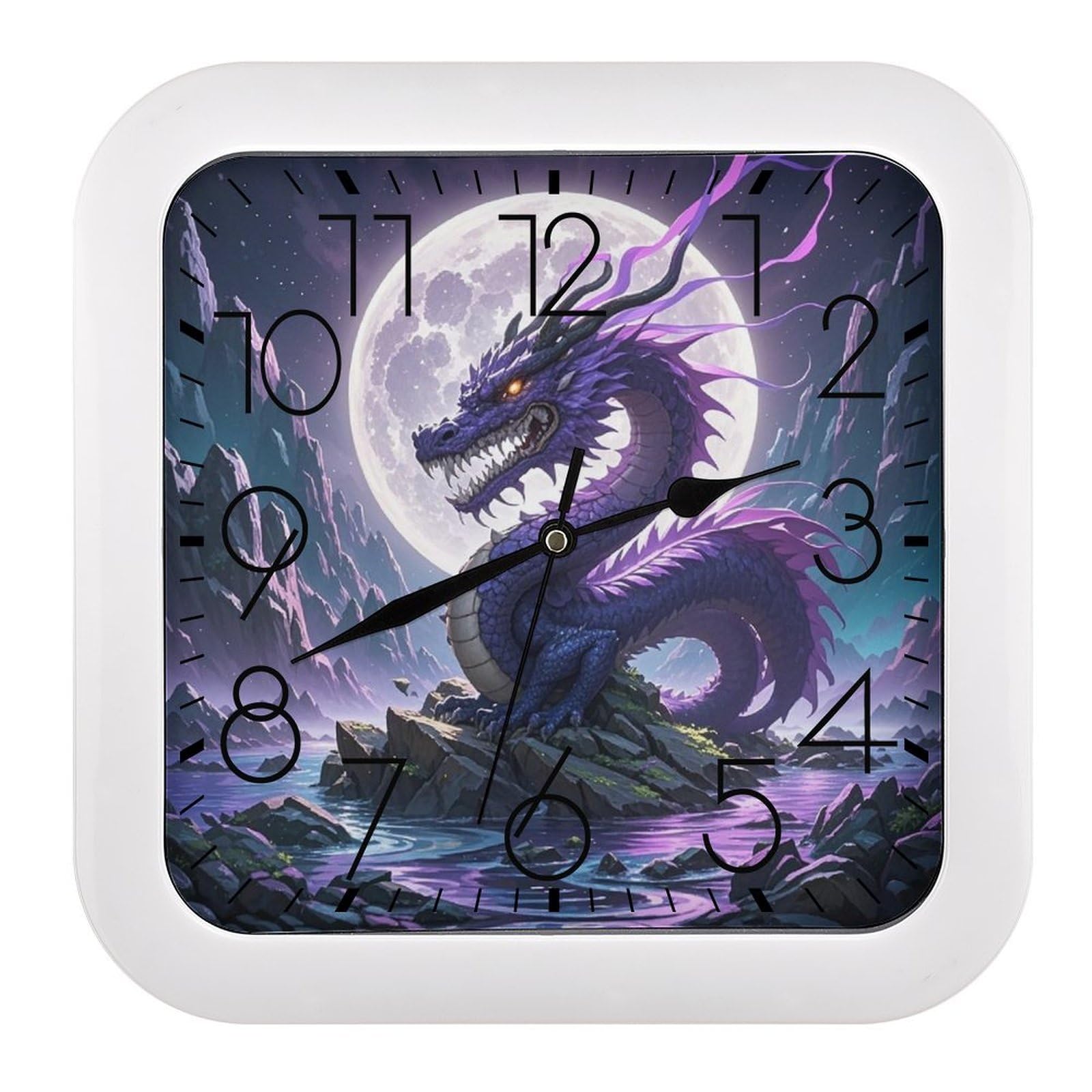 LZQPOEAS Purple Dragon Purple Moon Wall Clock Fashionable Versatile Silent Wall Clock Simple Elegant Non Ticking Analog Clocks Easy to Install Square Modern Clocks for Home Decoration