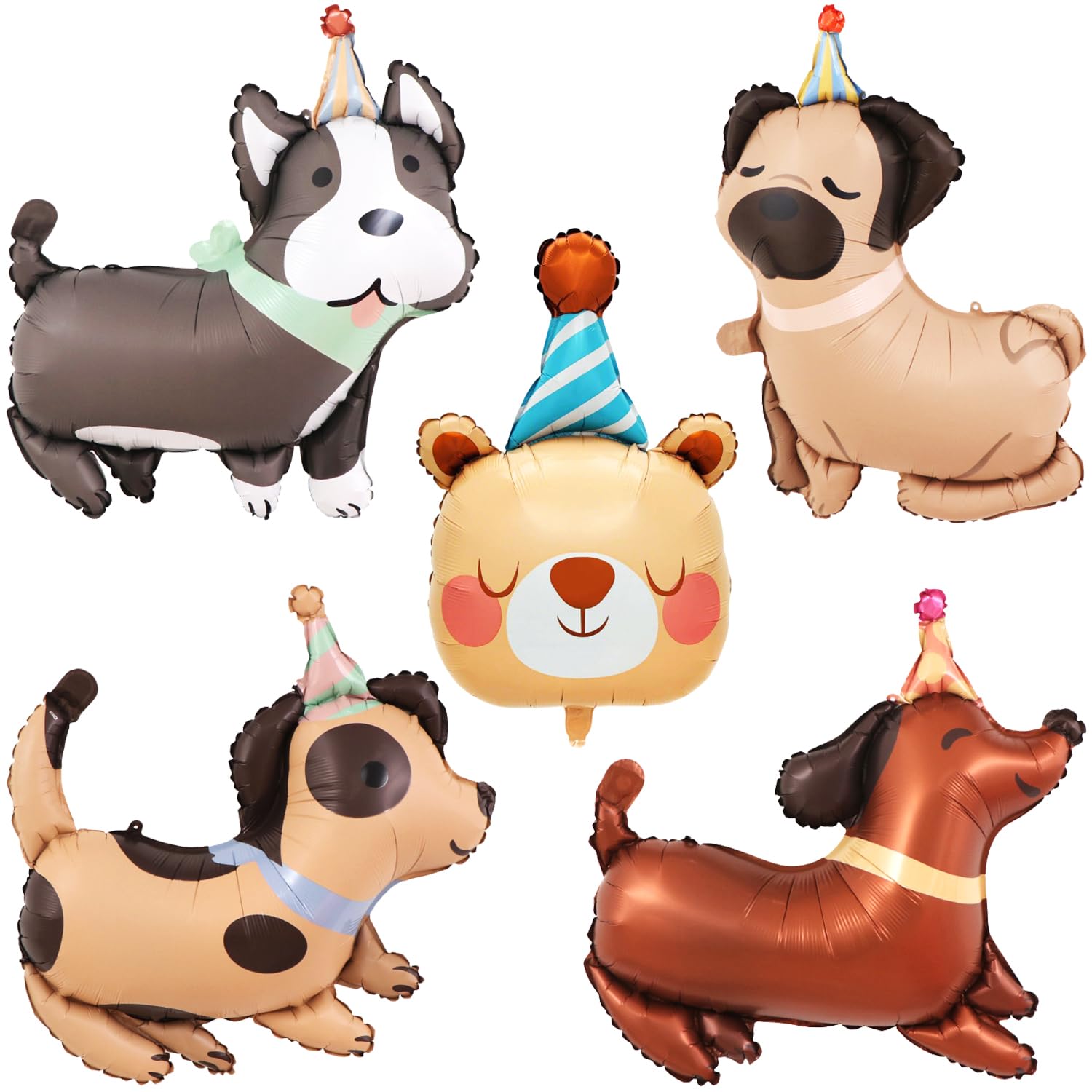 Dog Animal Balloons, 5 PCS Puppy Dog Balloon,Dachshsund Mylar balloons for Pets Animal Themed Birthday Party Decoration