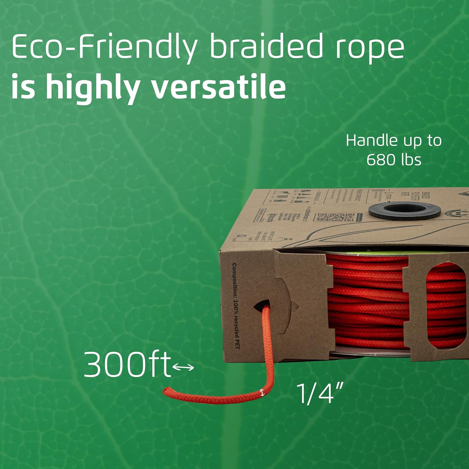 ECO-Friendly Braided Rope Reel 500 Foot Black Color Ø 3/16" (5mm)