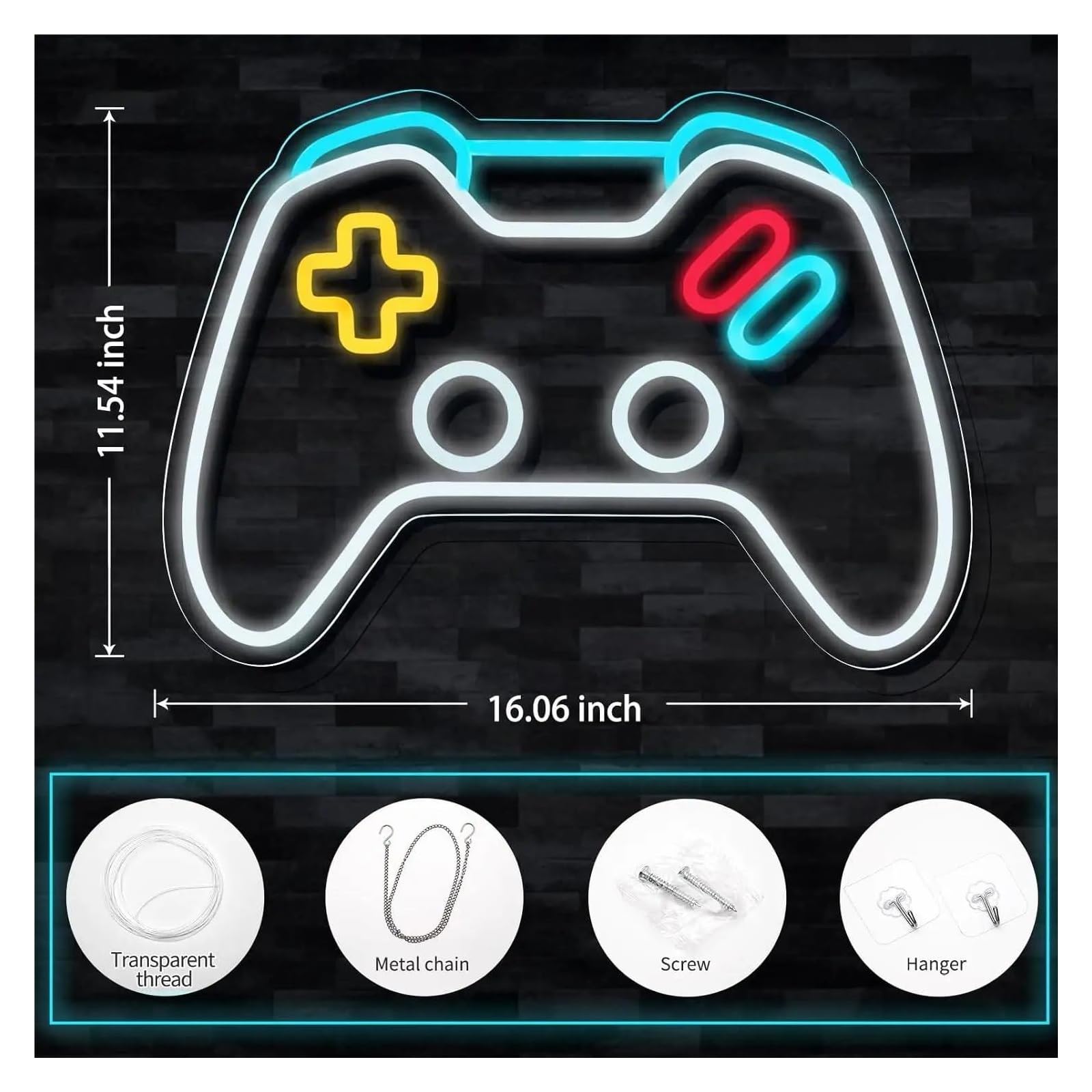 Luci al Neon Da Parete Insegna Al Neon A Forma Di Gamepad, Dimmerabile, Per Sala Giochi, Camera Da Letto, Feste Per Ragazzi, Decorazione 40,8x29cm/16,06x11,54inch