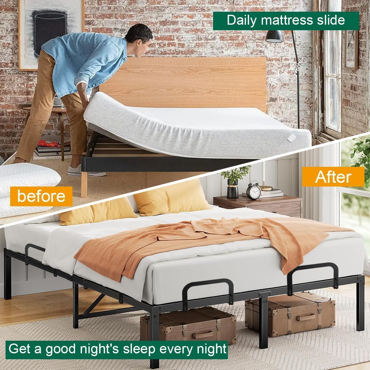Metal Bed Frame Mattress Slide Stoppers, Set of 2, Black image 4